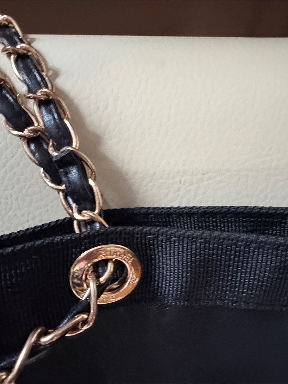 Fashion Chanel- Source Unknown Black Mesh Tote with Gold Chain Handles - Picture 5 of 7